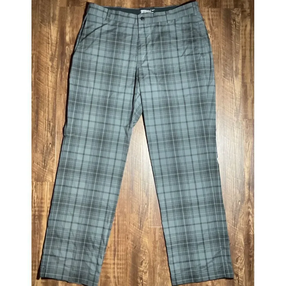 Nike Golf Tour Performance Dri-Fit Pants Men 34x32 Gray Black Plaid Preppy‎